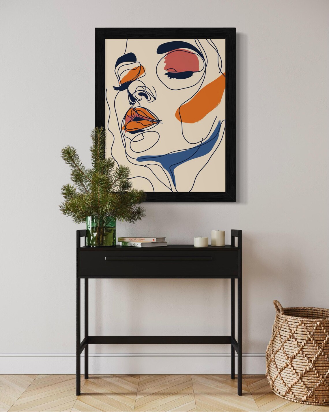Abstract Line Art Woman Face With Color Brush Strokes Art Print - Image 4