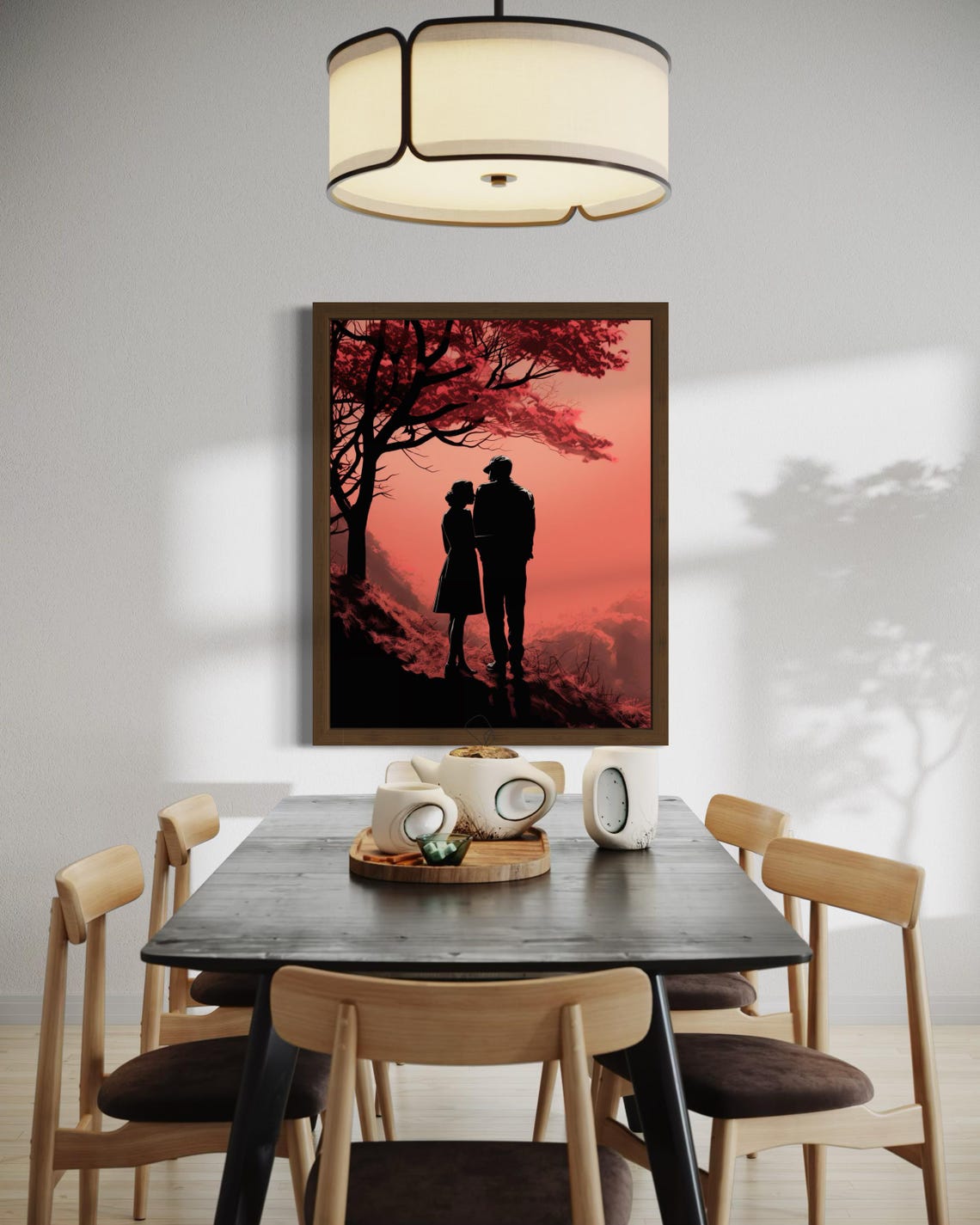 Silhouette Couple Under Red Tree At Sunset Romantic Love Poster - Image 2
