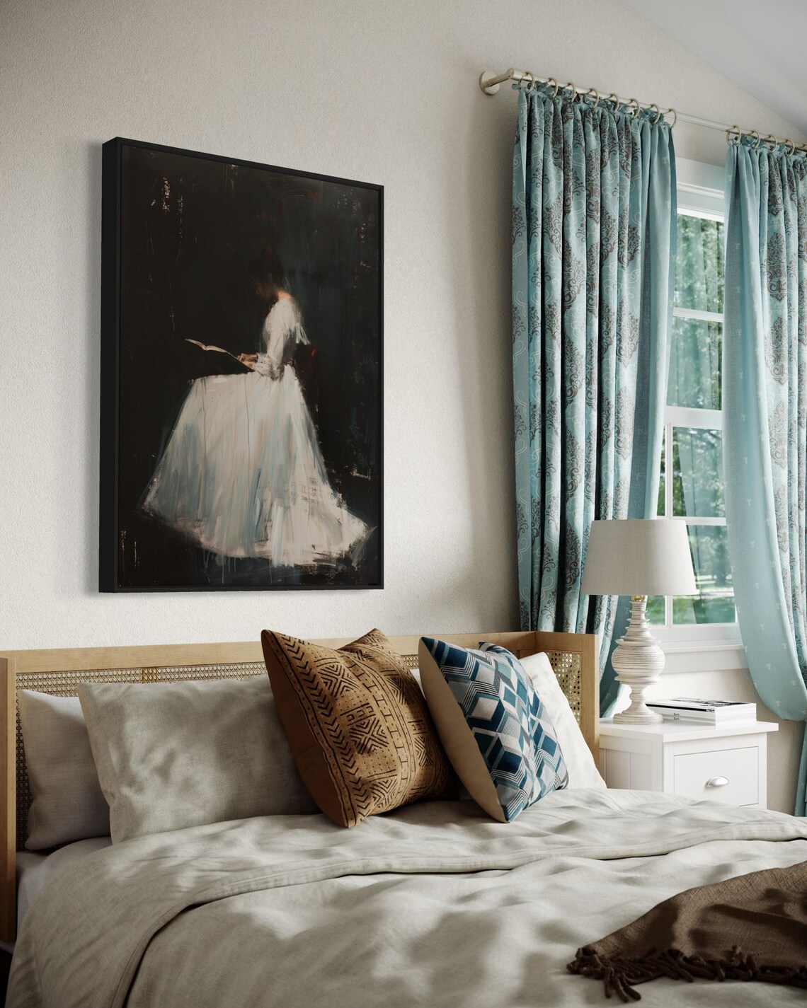 Elegant Woman Reading Dark Moody Painting Vintage Minimalist Art Print - Image 4