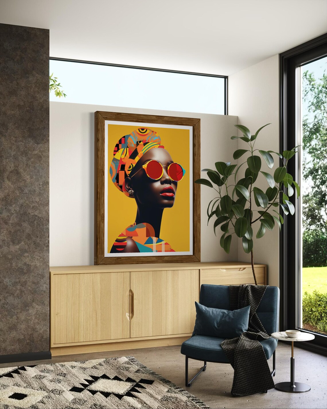 African Woman Red Sunglasses Headwrap Mustard Pop Art Portrait Poster - Image 4