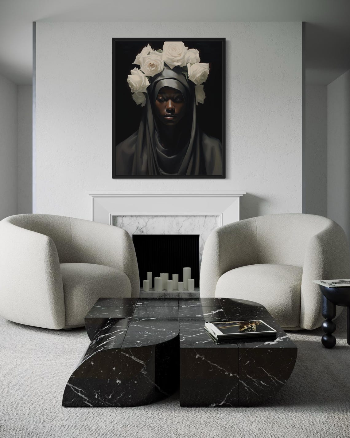 Black Woman White Rose Crown Portrait Dark Elegant Beauty Poster - Image 3