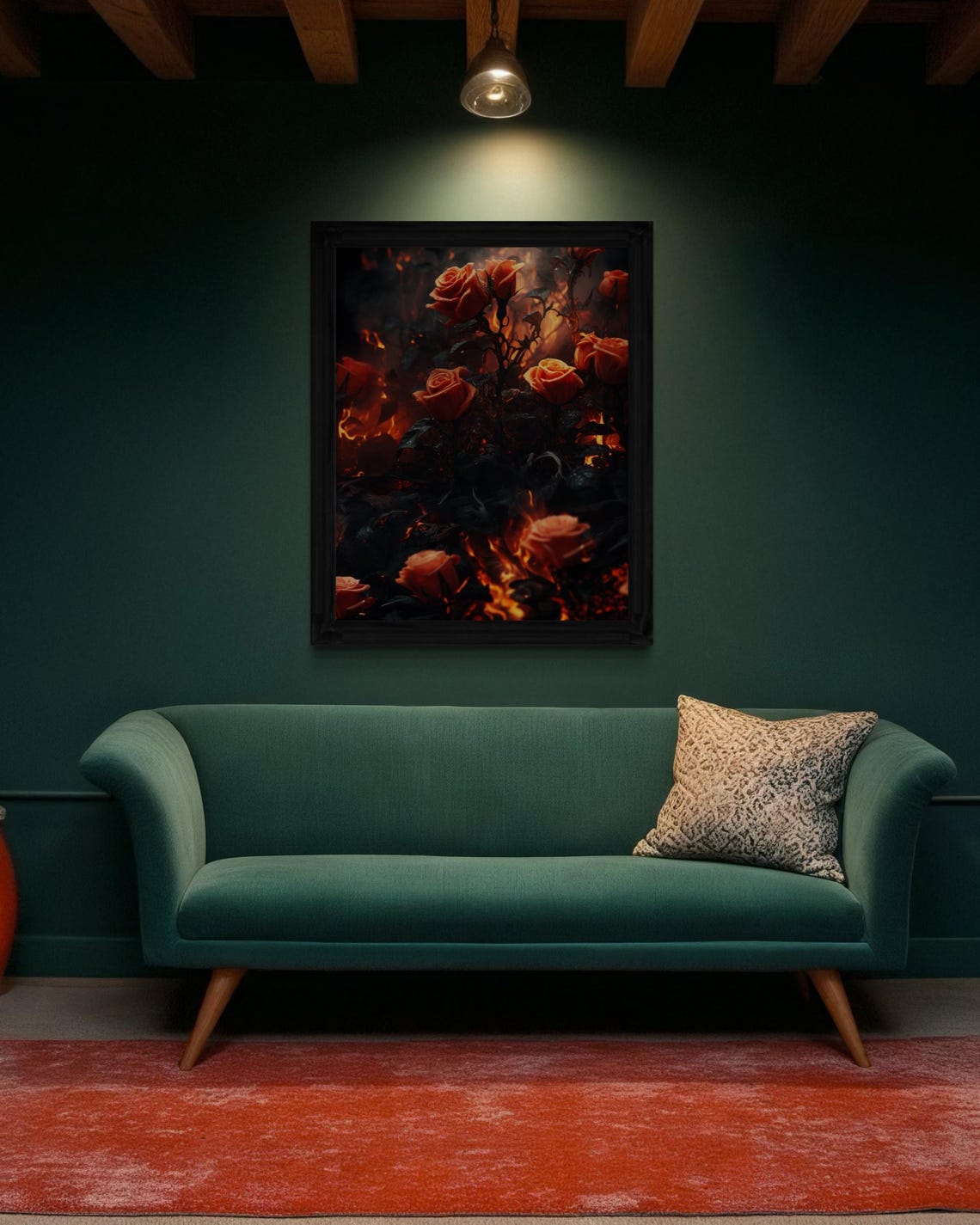 Fiery Dark Rose Art Print Gothic Floral Wall Art Moody Red Roses With Fire Dramatic Nature Decor - Image 5