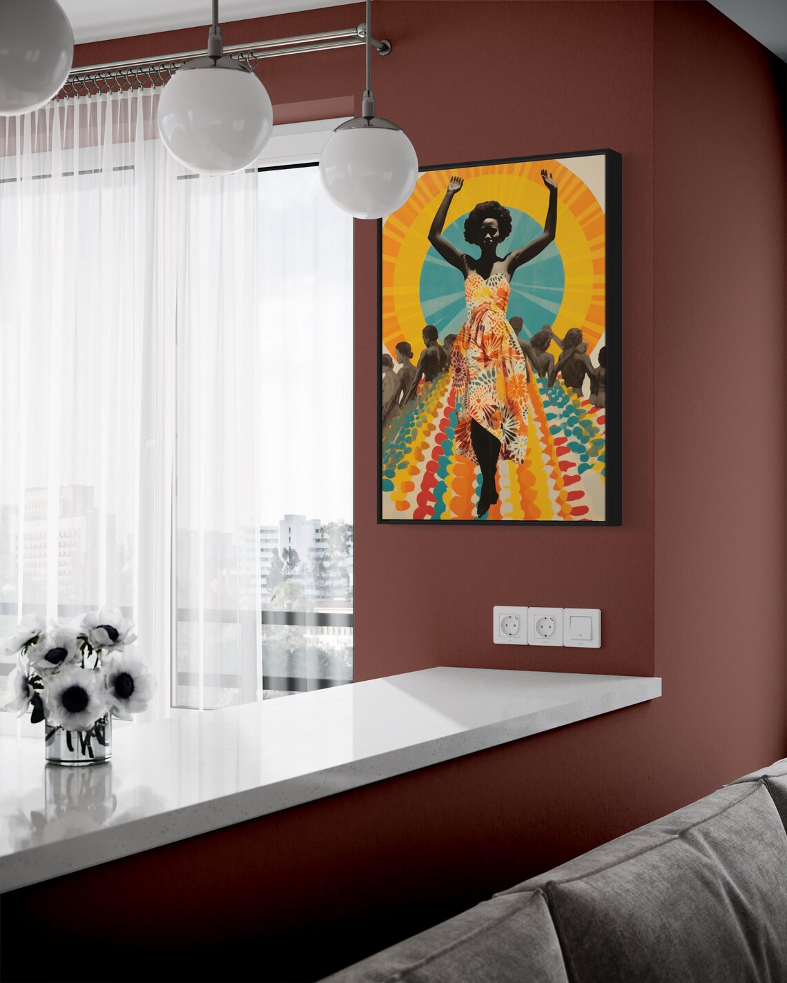 Joyful Black Woman Dancing Sunburst Colorful Dress Afrocentric Poster - Image 4