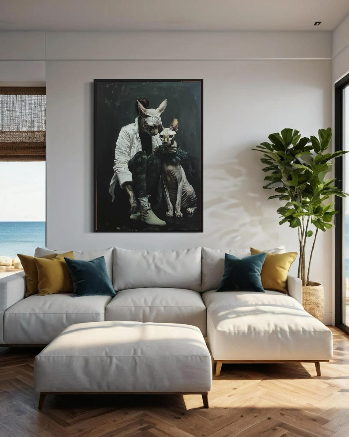 Sphynx Cat Head Human Portrait Dark Academia Cat Lover Wall Art - Image 4