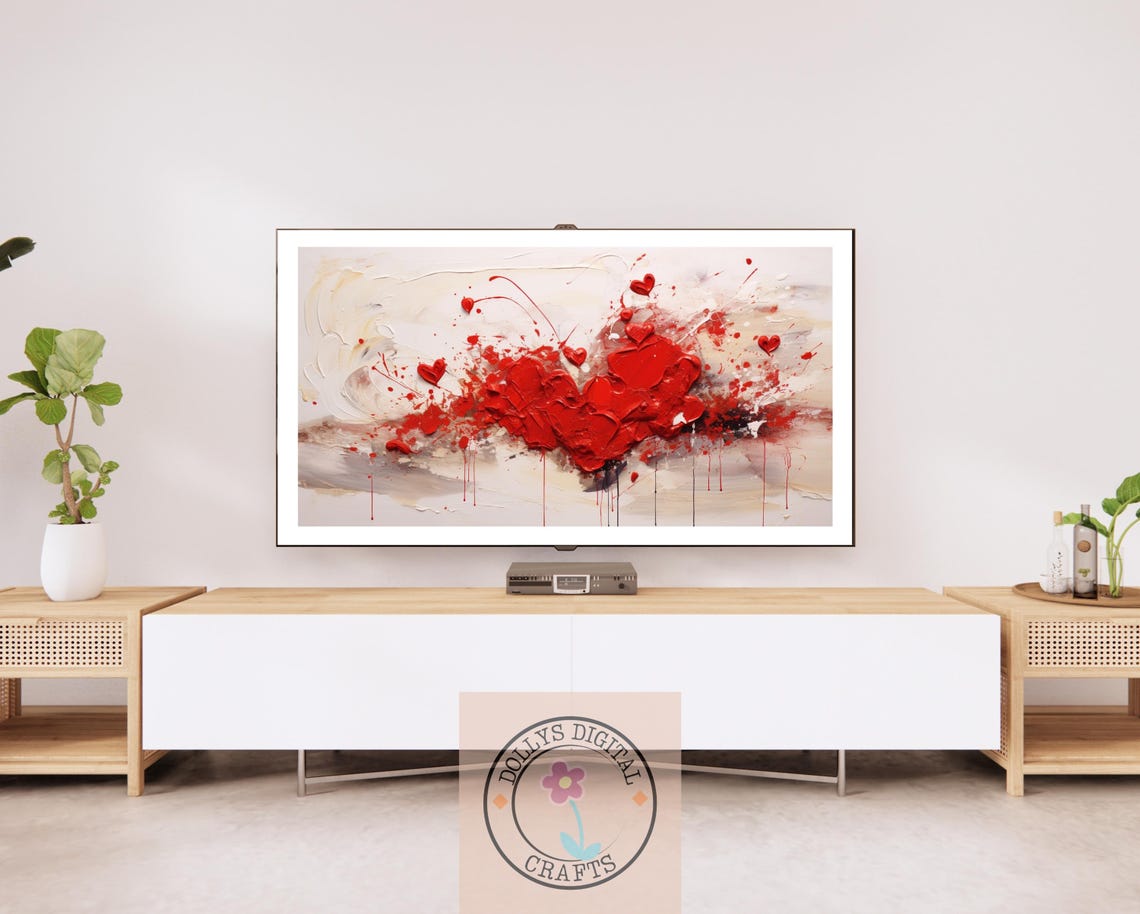 Abstract Red Hearts Impasto Splash Passion Love Art Poster Home Decor - Image 2
