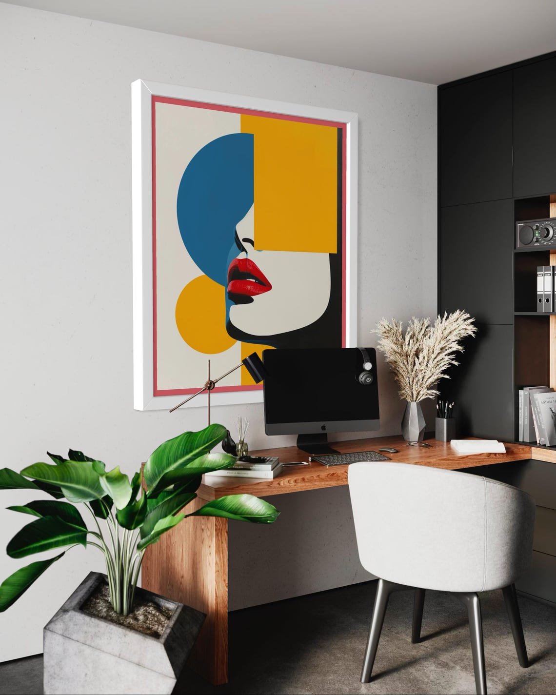 Geometric Woman Profile Portrait Teal Yellow Red Lips Wall Art - Image 7