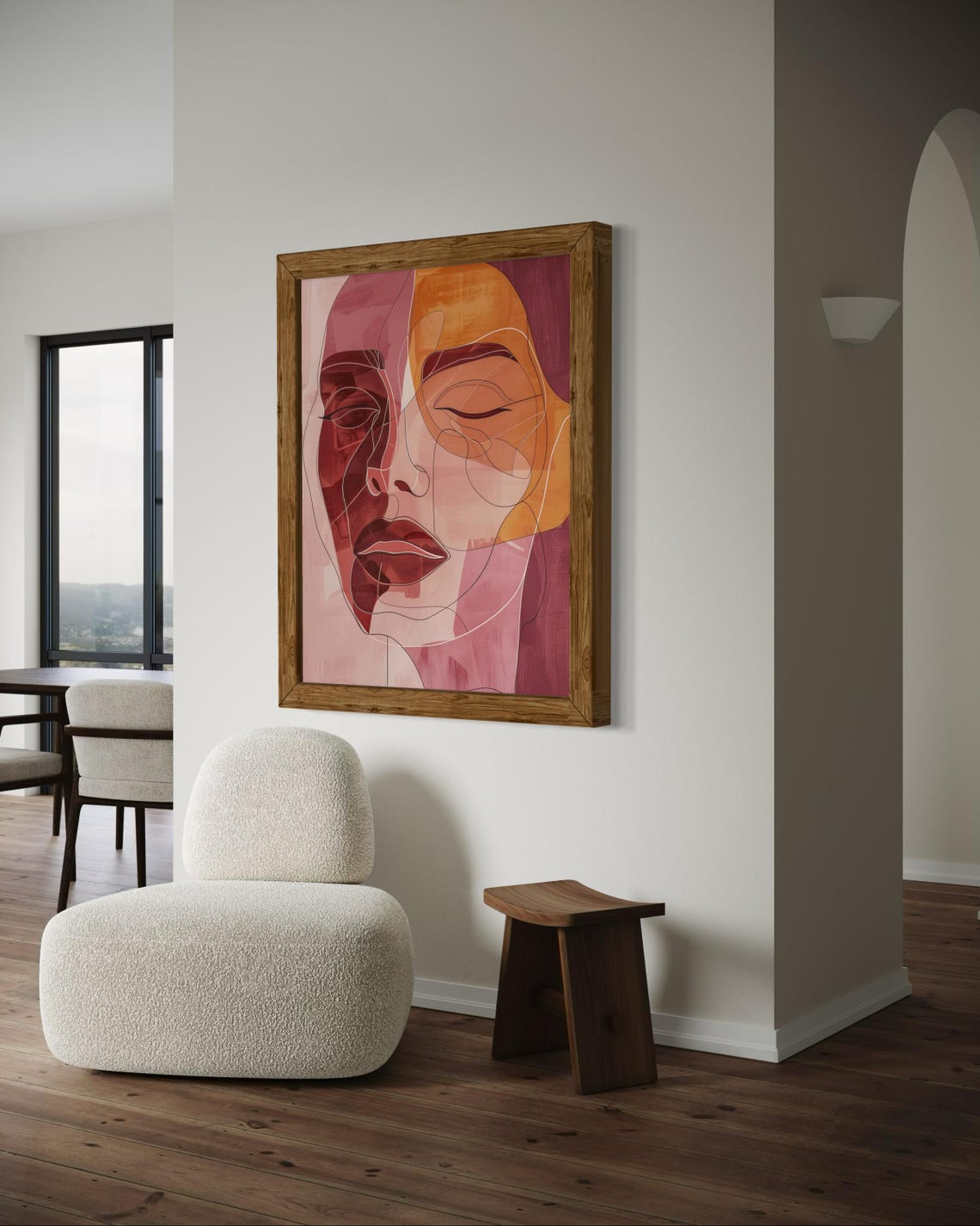 Abstract Woman Face Warm Maroon Tones Boho Minimalist Art Poster - Image 3