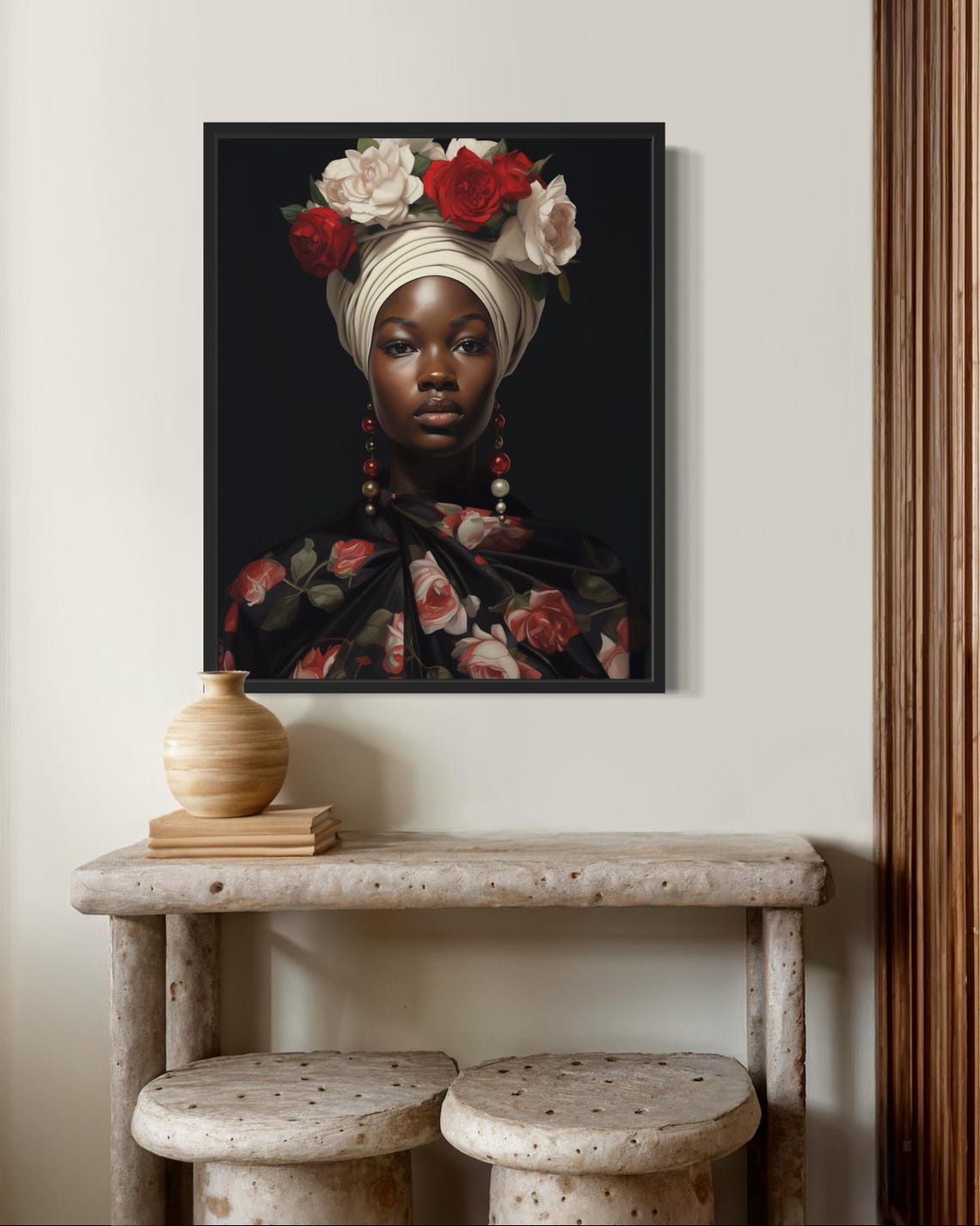 Black Woman Rose Crown Headwrap Floral Classic Portrait Poster - Image 6