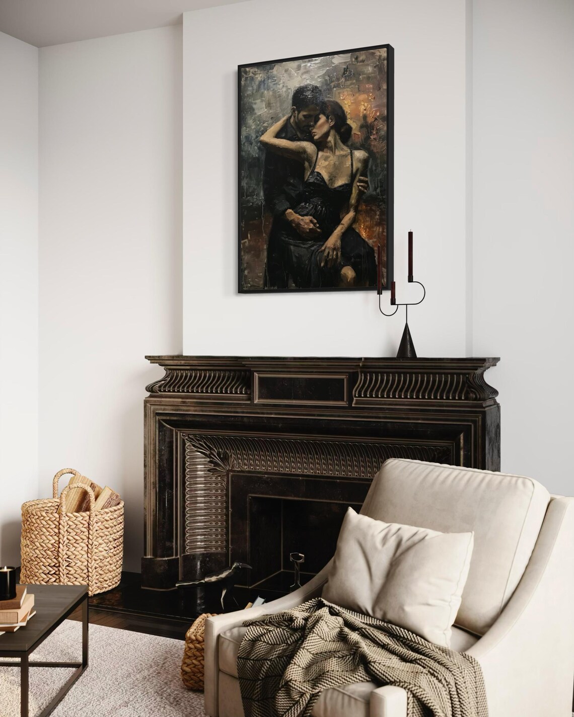 Passionate Couple Embrace Dance Romantic Dark Oil Painting Wall Art - Image 4