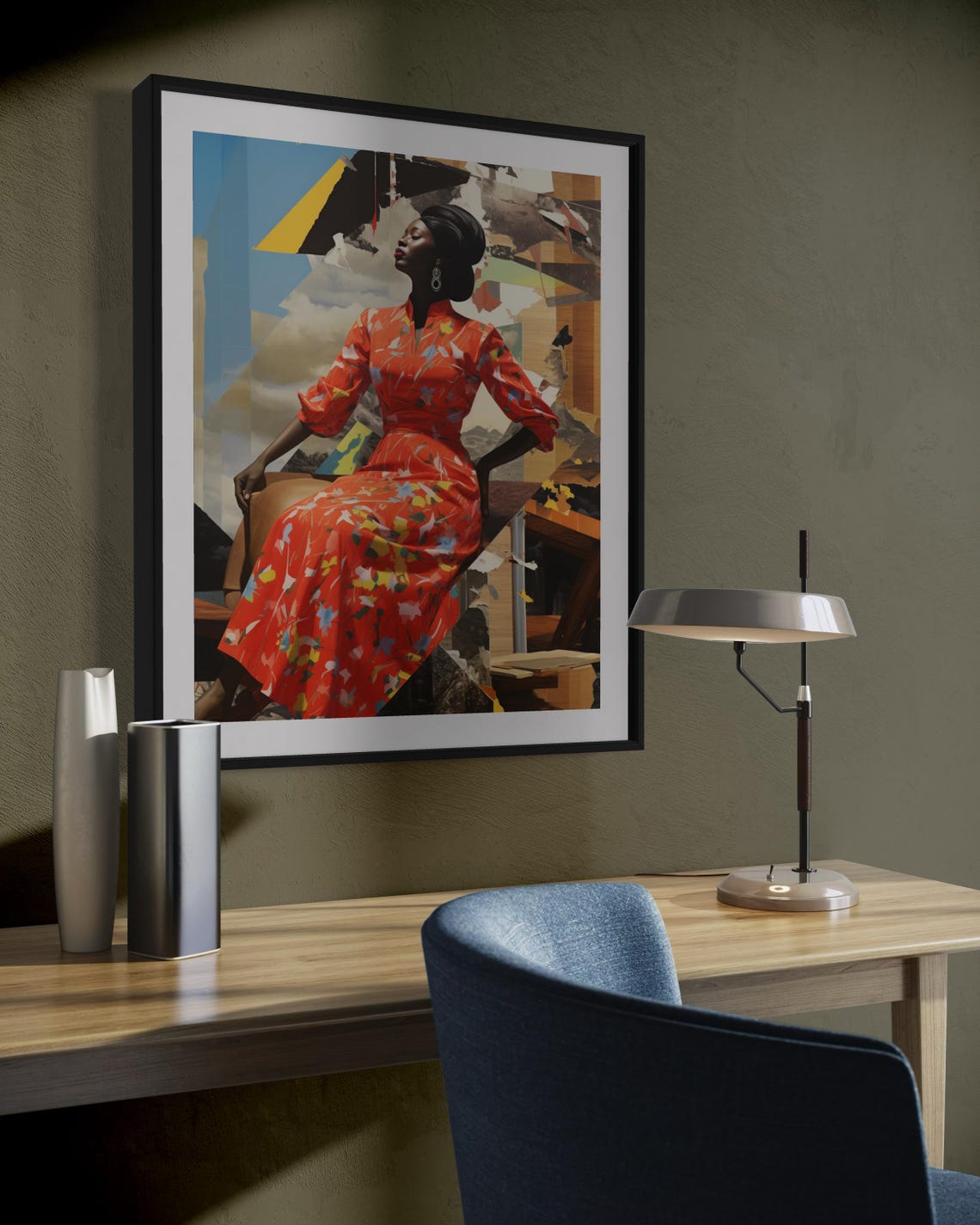 Black Woman Red Floral Dress Bold Collage Afrocentric Art Poster - Image 2