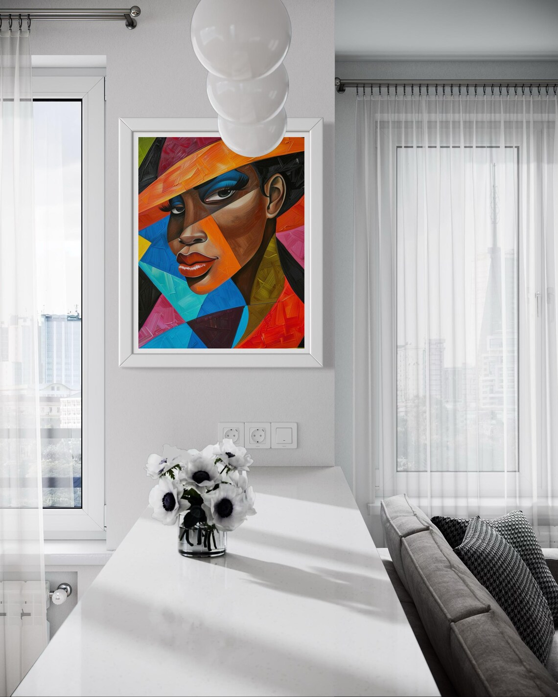 Bold Geometric African Woman Portrait Cubist Colorful Wall Art - Image 4