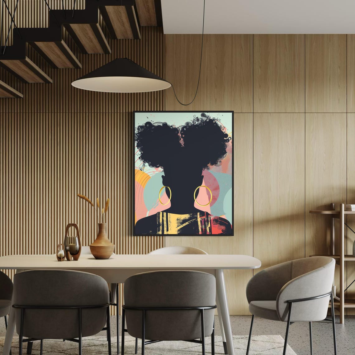 Afro Puffs Silhouette Gold Hoops Abstract Pastel Modern Poster - Image 5