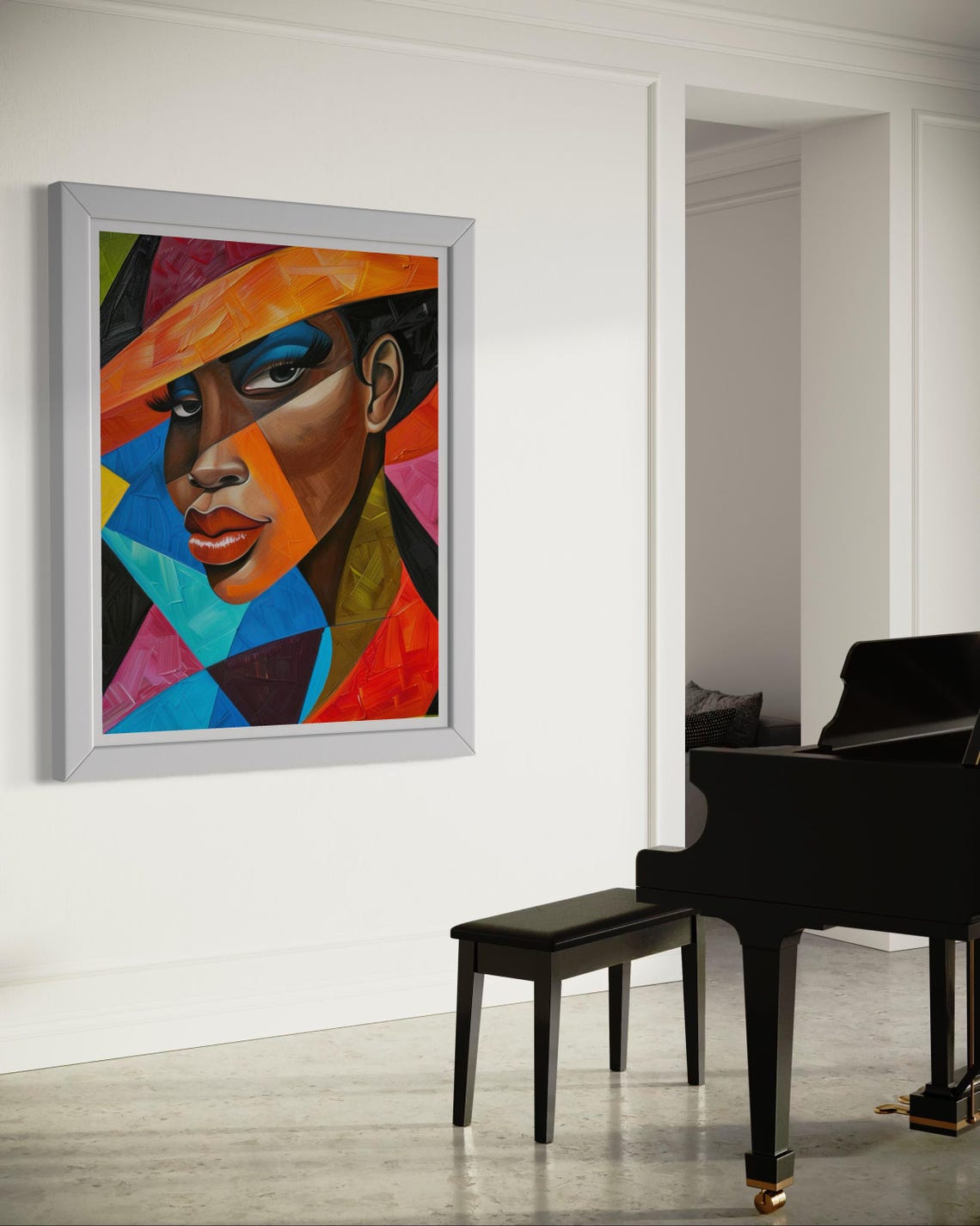 Bold Geometric African Woman Portrait Cubist Colorful Wall Art - Image 5
