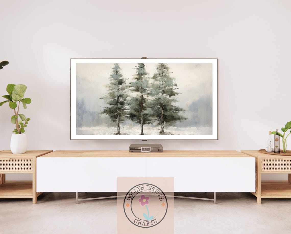 Snowy Pine Trees Misty Winter Forest Minimalist Nature Art Poster - Image 2