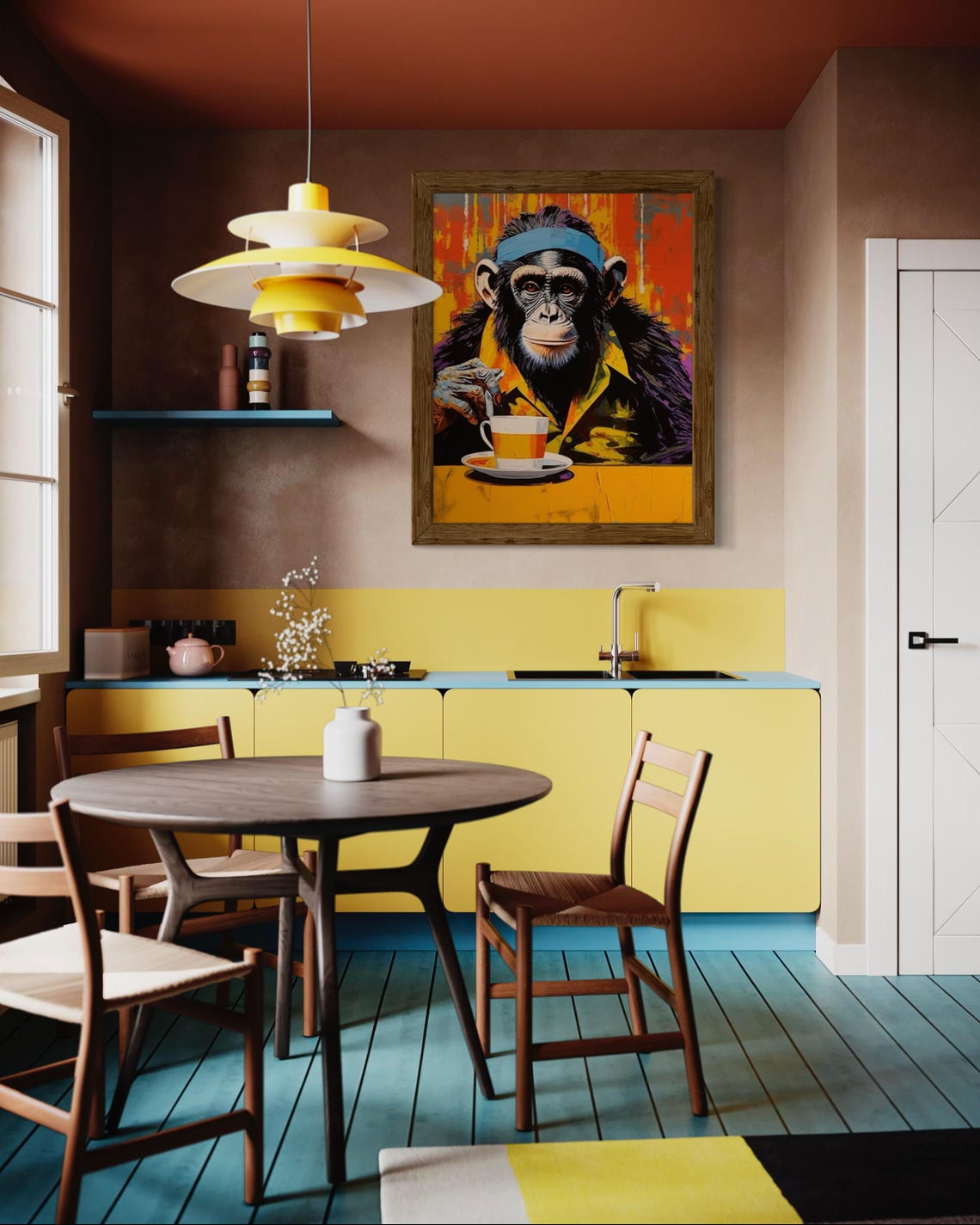 Chimpanzee Wearing Headband Drinking Tea Pop Art Animal Poster - Image 3