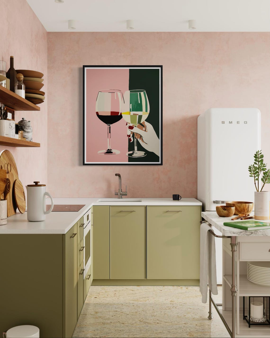 Red And White Wine Glasses Cheers Modern Chic Bar Kitchen Decor Poster - Image 5