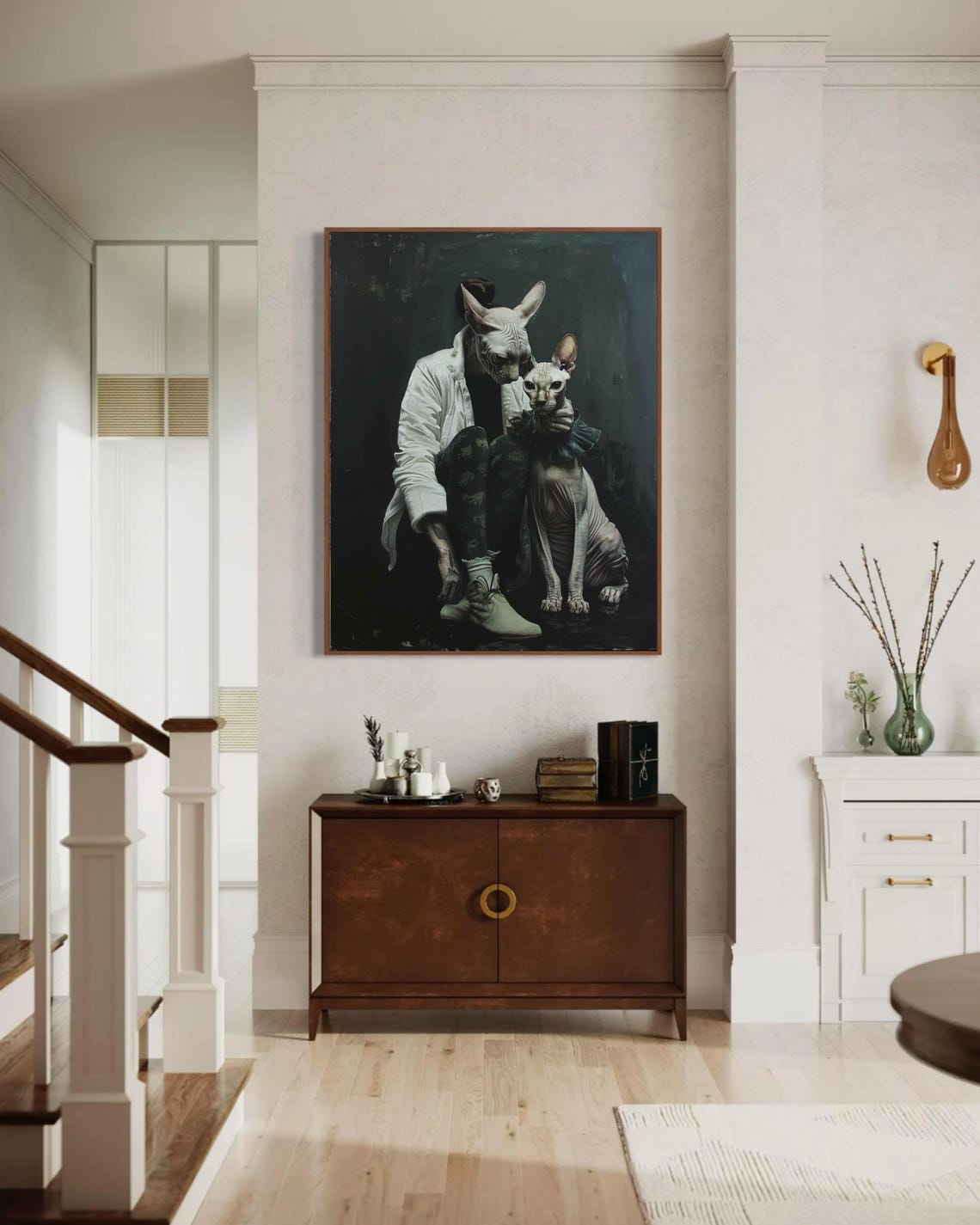 Sphynx Cat Head Human Portrait Dark Academia Cat Lover Wall Art - Image 6