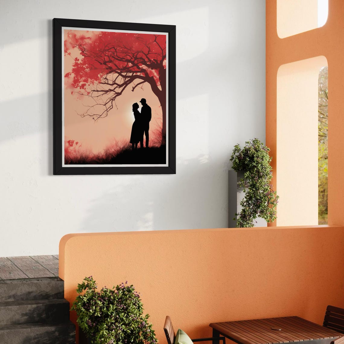 Couple Silhouette Red Tree Sunset Warm Romantic Love Poster Home Decor - Image 6