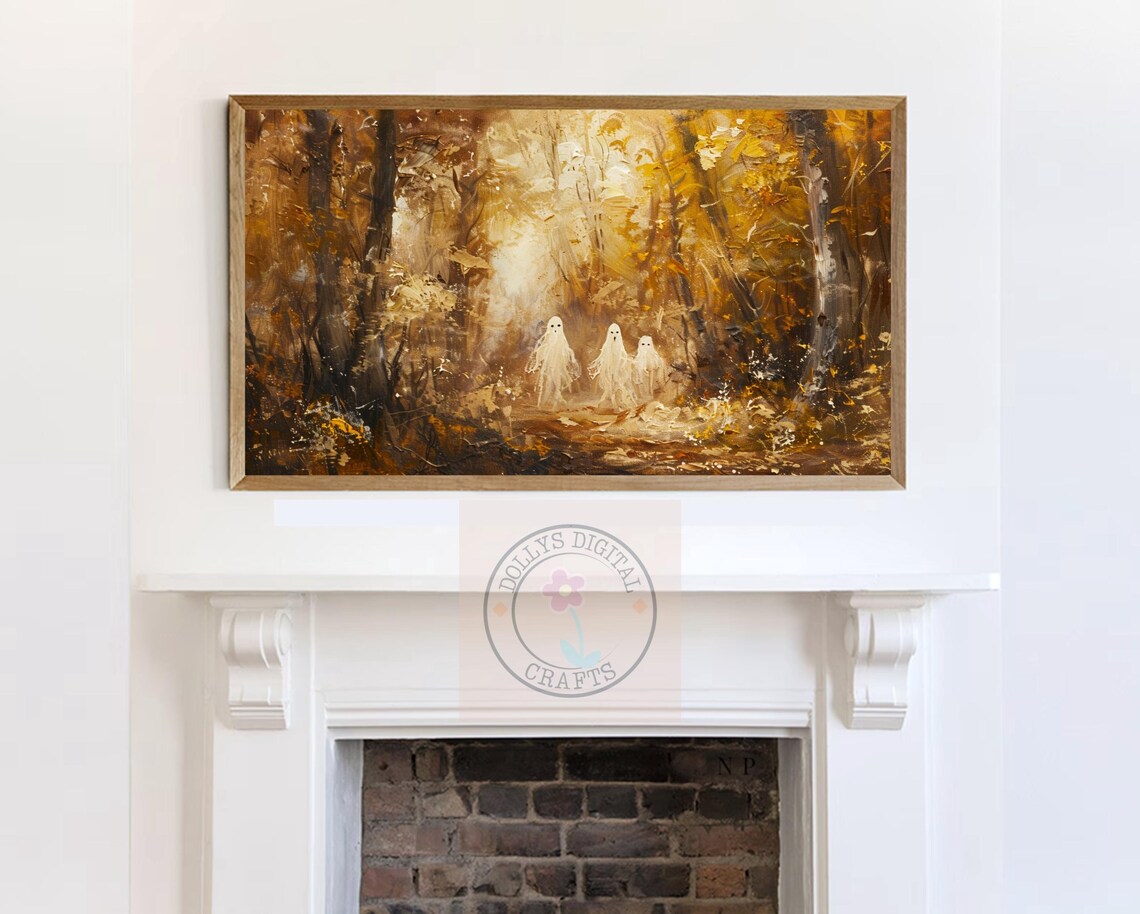 Spooky Cute Ghosts Autumn Forest Oil Painting Halloween Woods Art Print - Image 6