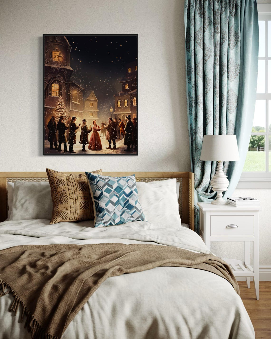 Victorian Christmas Carolers Snowy Village Night Nostalgic Wall Poster - Image 5