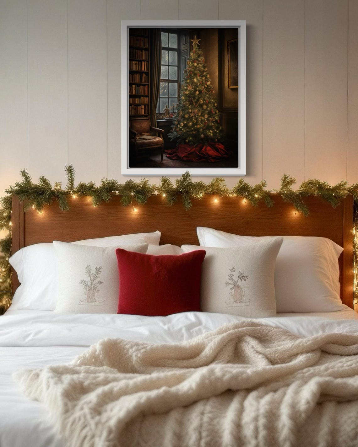 Vintage Christmas Tree Cozy Warm Elegant Library Holiday Decor Poster - Image 3