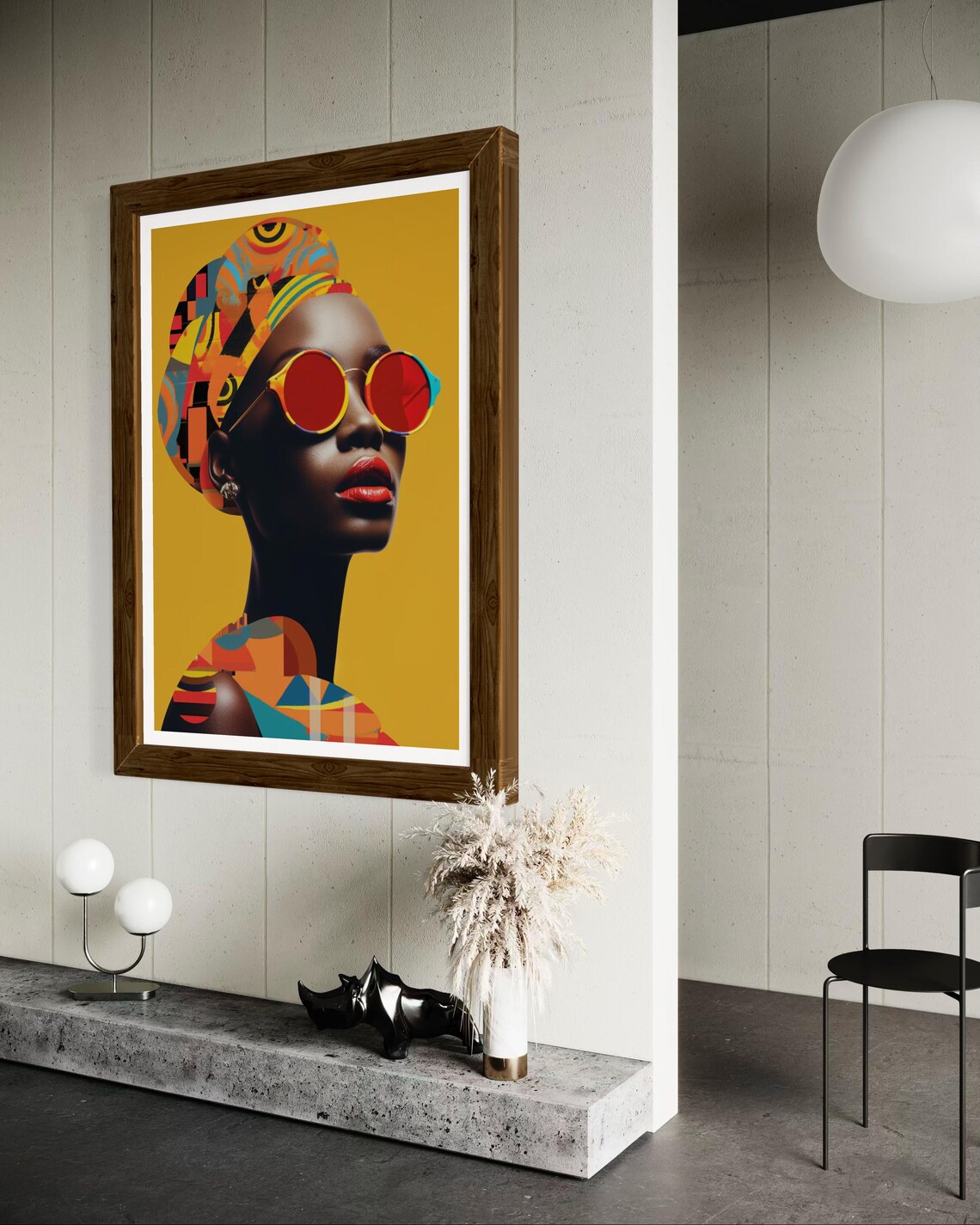 African Woman Red Sunglasses Headwrap Mustard Pop Art Portrait Poster - Image 5