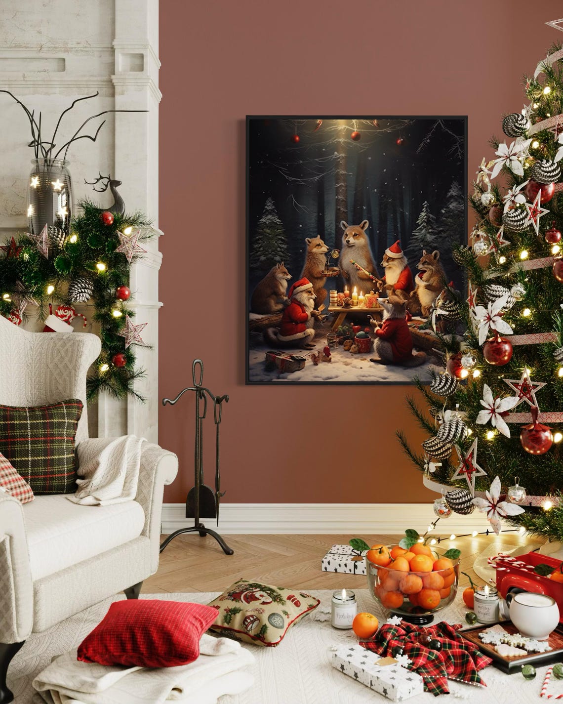 Woodland Animals Christmas Party Cozy Holiday Forest Scene Poster - Image 7