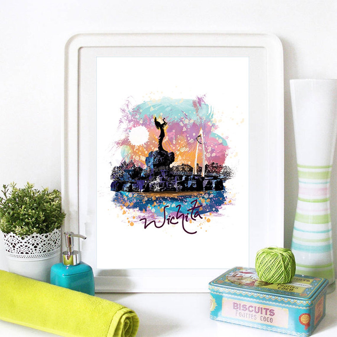 Wichita Skyline Watercolor Art Print - Image 2