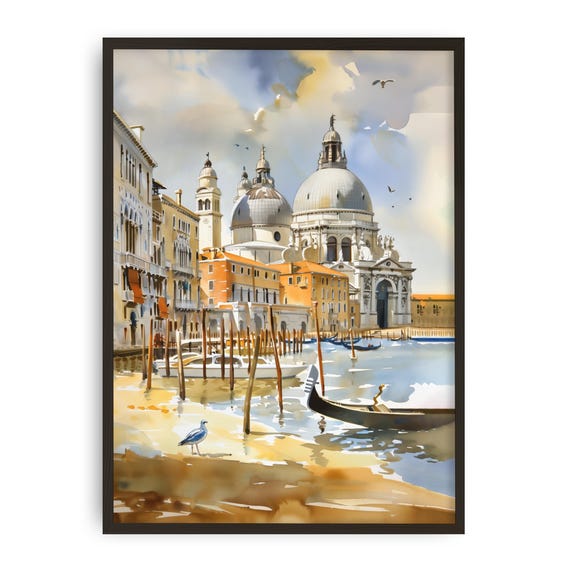 Venice Poster Gondola Watercolor Print Italian Grand Canal Wall Art