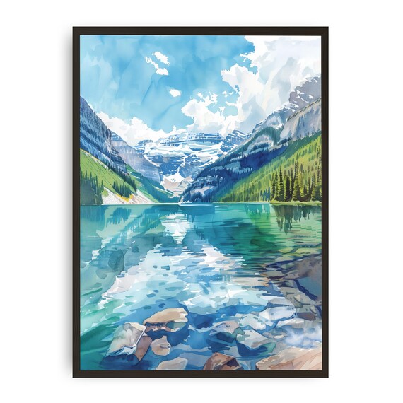 Lake Louise Banff Canada Turquoise Lake Glacier Peaks Watercolor Poster