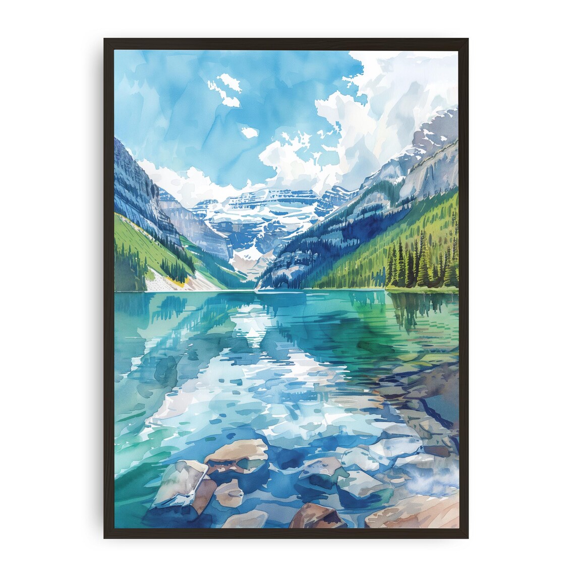 Lake Louise Banff Canada Turquoise Lake Glacier Peaks Watercolor Poster