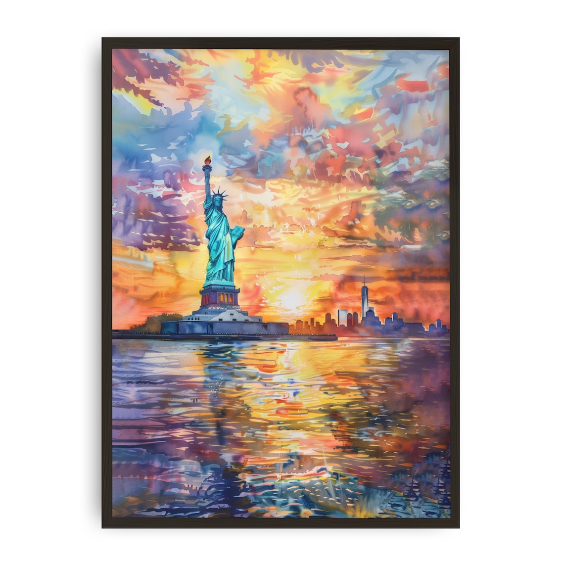 Statue Of Liberty Watercolor Print, New York Cityscape