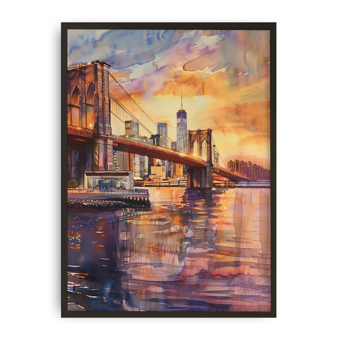 Brooklyn Bridge Watercolor Art Print, New York City Skyline