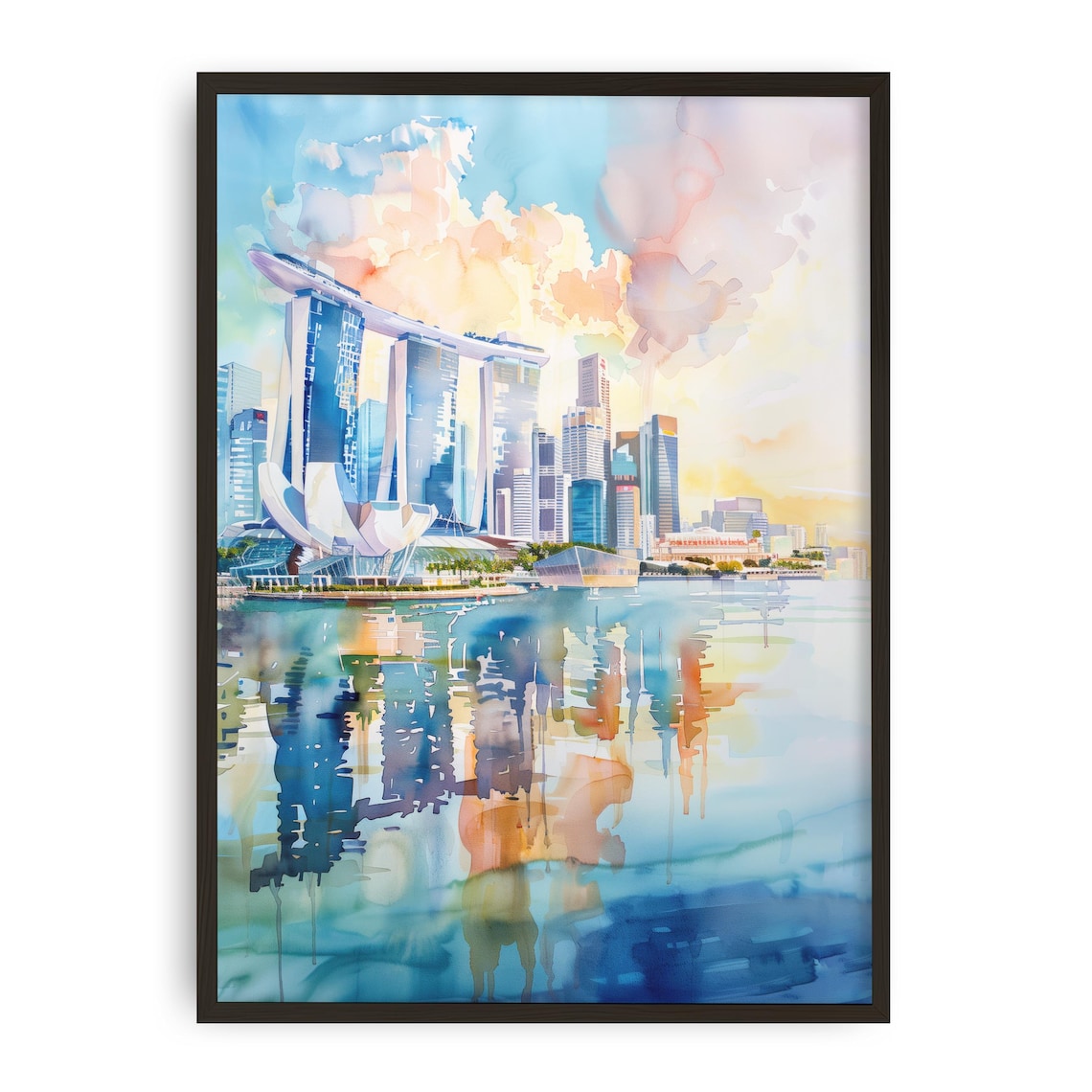 Singapore Skyline Watercolor Art Print, Marina Bay Sands