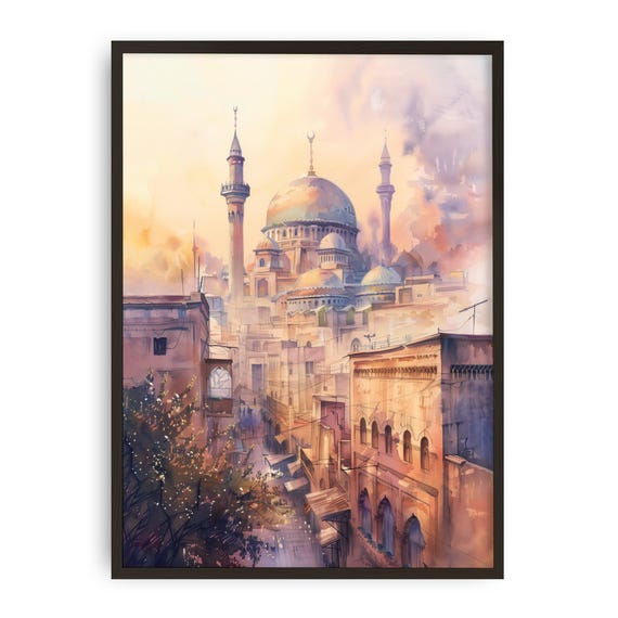 Damascus Old City Wall Art Umayyad Mosque Print Syrian Architecture Decor Middle Eastern Cityscape Painting Travel Poster