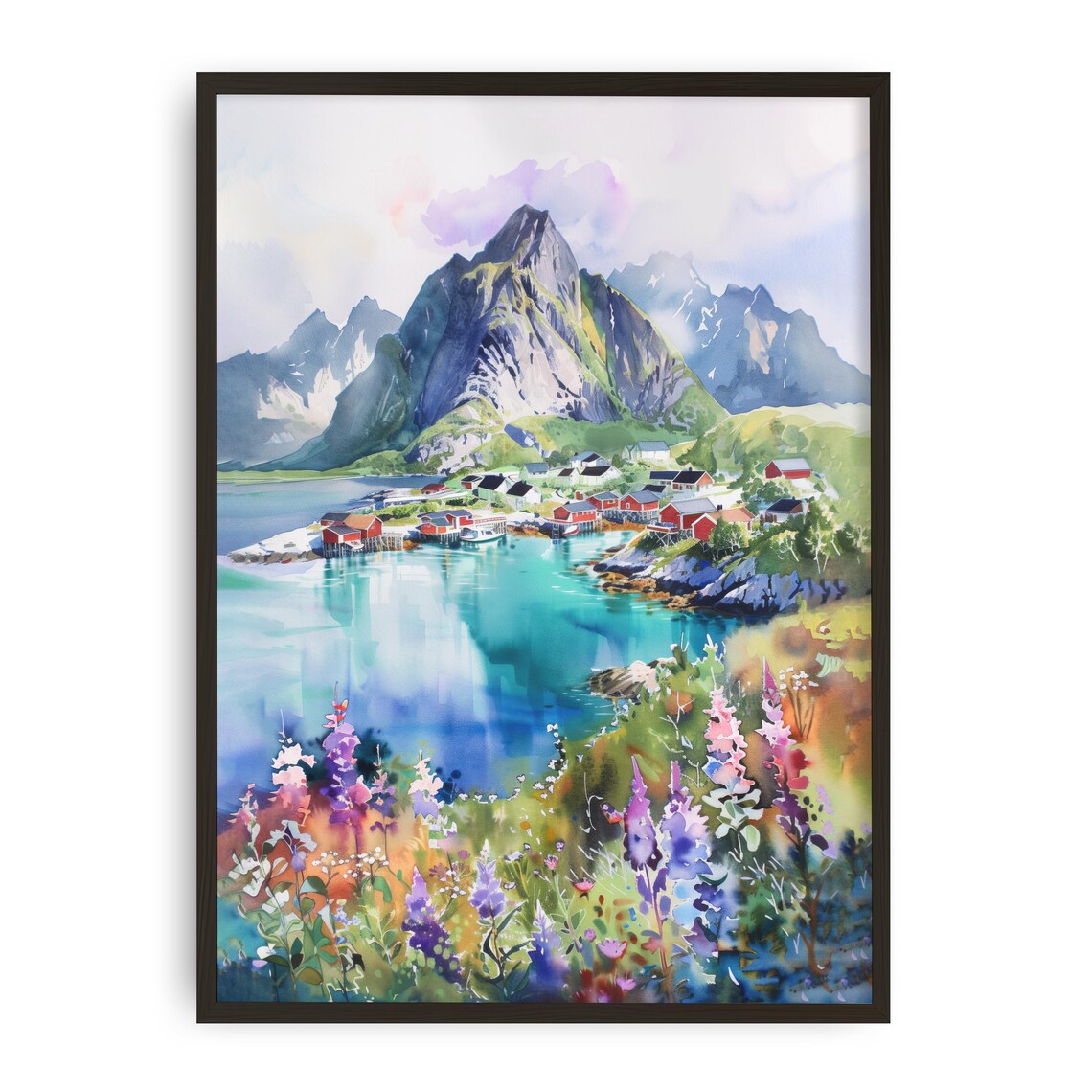 Reine Lofoten Norway Fishing Village Fjord Flowers Arctic Poster