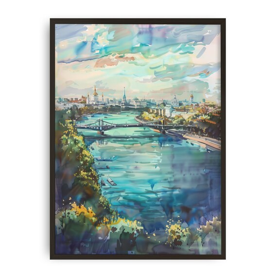 Kyiv Ukraine Art Print Dnipro River Watercolor Skyline Golden Domes Cityscape Travel Wall Ukrainian Decor Eastern Europe