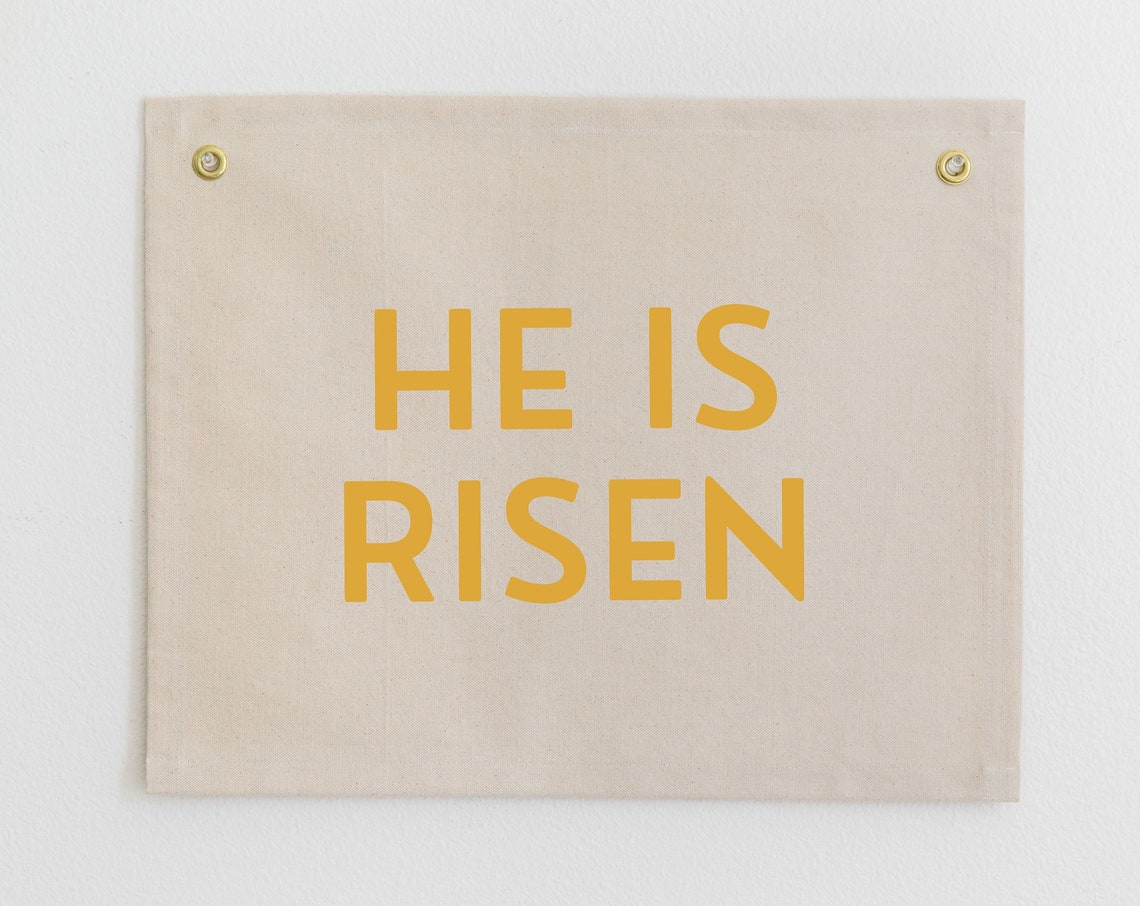 He Is Risen Easter Quote Gold Letter Canvas Flag Seasonal Wall Art