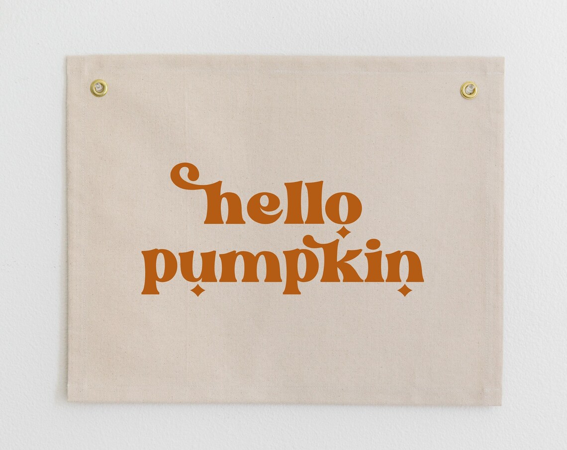 Hello Pumpkin Retro Fall Banner, Neutral Decor