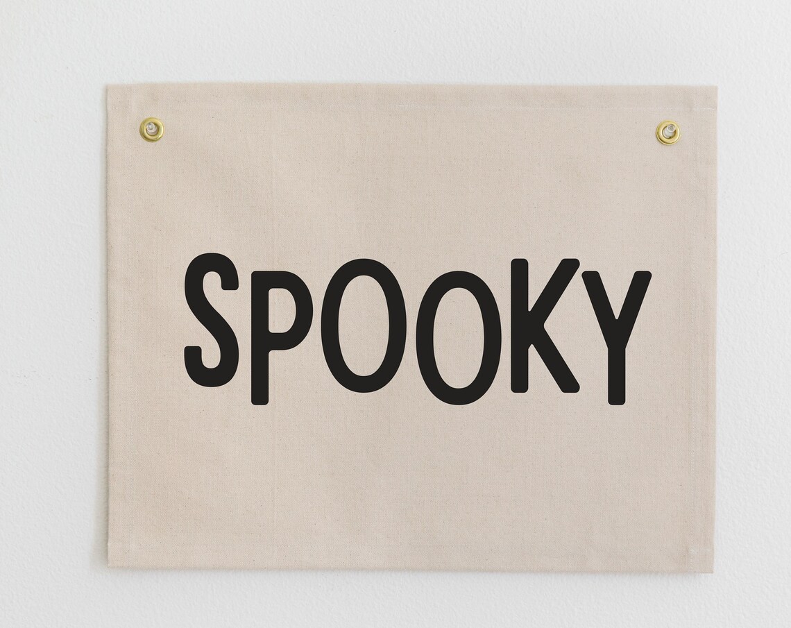 Spooky Black Lettering Halloween Canvas Flag Seasonal Wall Art