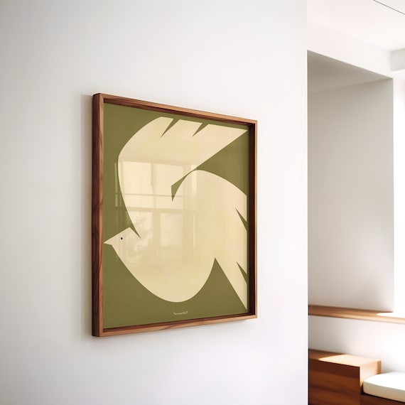 Minimalist Bird Print, Olive Green Abstract Poster