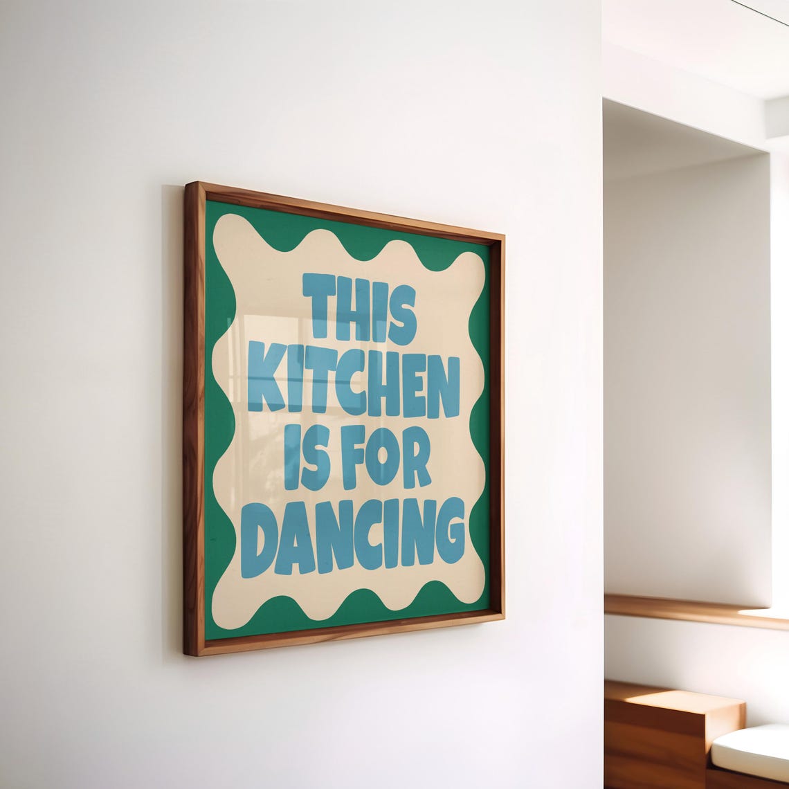 This Kitchen Is for Dancing Green Teal Retro Kitchen Quote Poster - Image 3