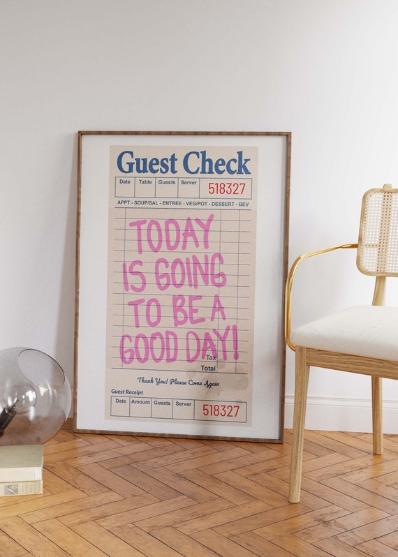 Preppy Guest Check Poster Aesthetic Apartment Wall Art Girly Preppy College Decor Funky Cafe Decor Retro Bar Cart Wall Art