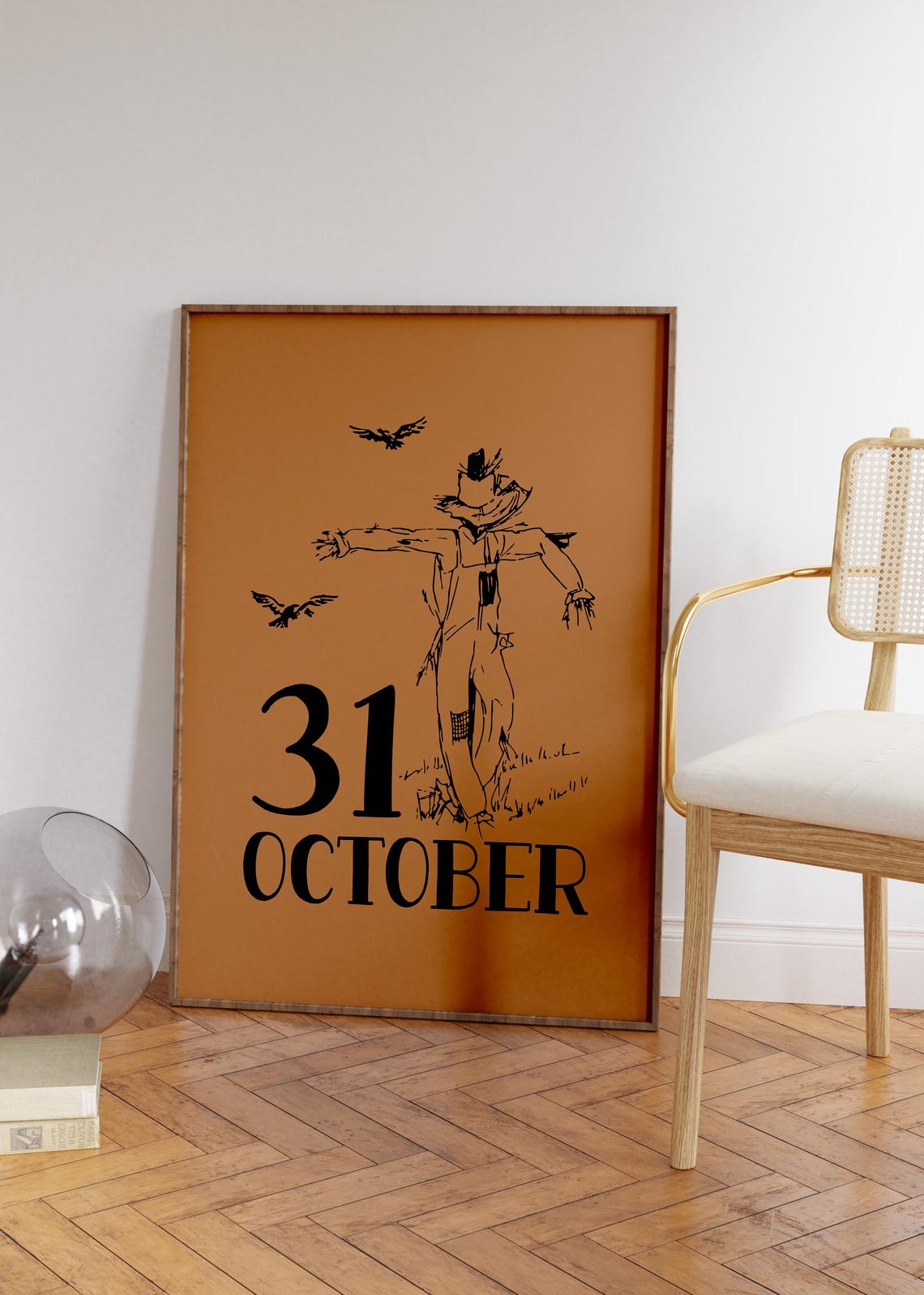 31 October Scarecrow with Crows Burnt Orange Halloween Sign Poster - Image 3