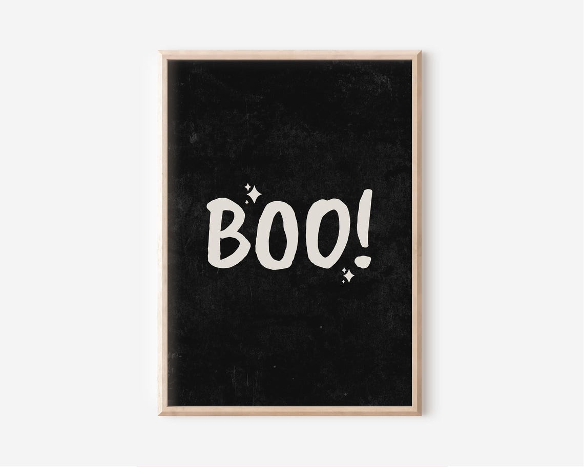 Boo Halloween Quote Black Poster with White Hand Lettering Stars - Image 3