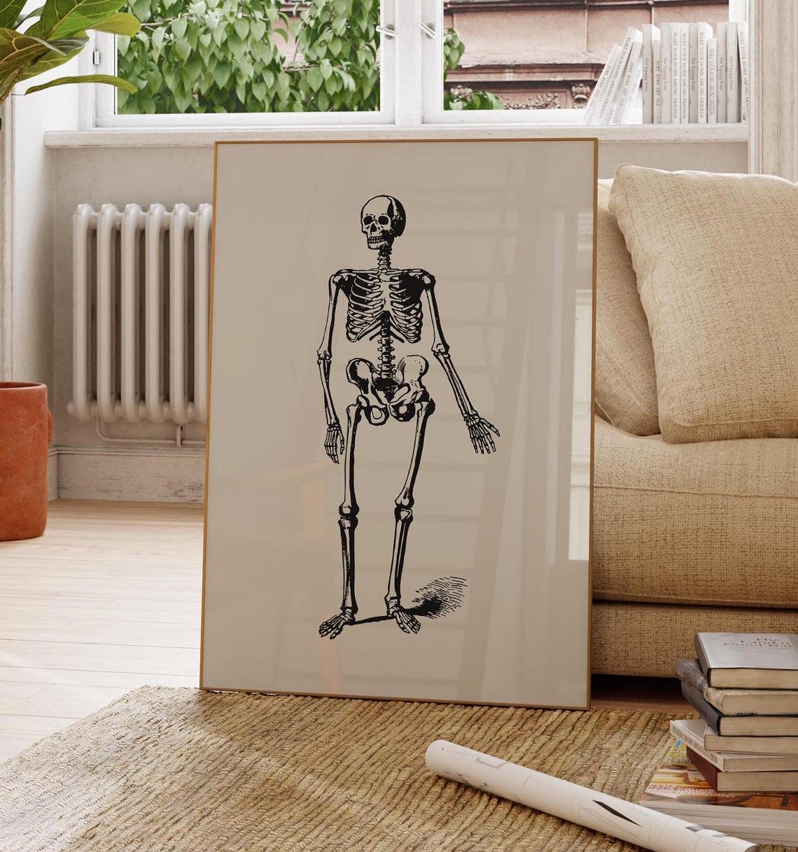 Standing Human Skeleton Vintage Anatomy Illustration Halloween Poster - Image 3