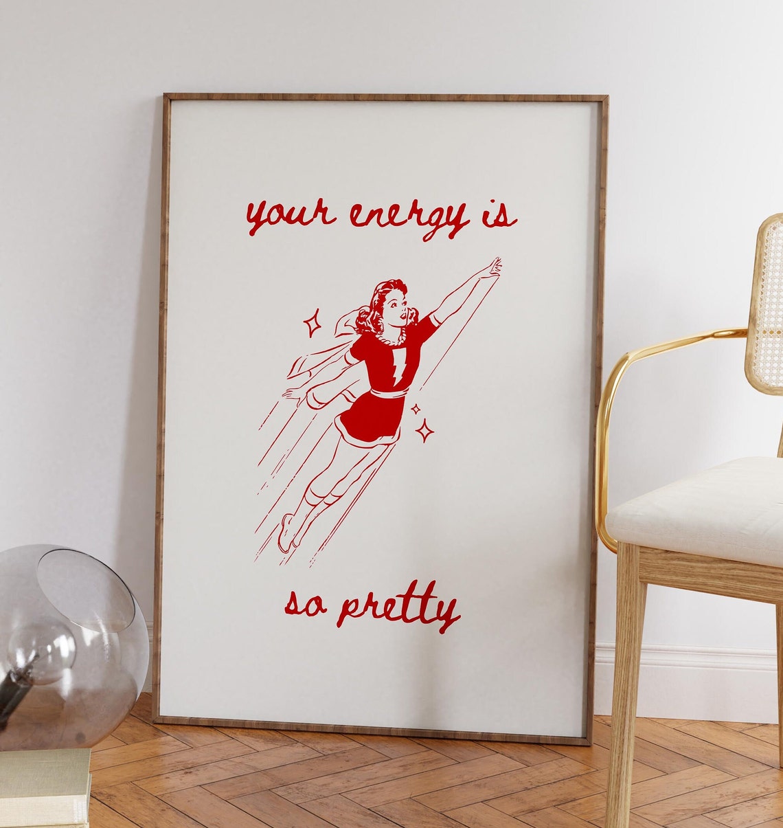 Your Energy Is So Pretty Red Retro Superhero Girl Quote Poster - Image 3