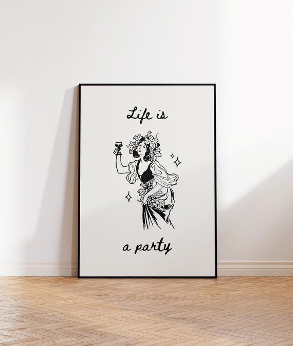 Preppy Retro Poster Life Is A Party Poster Coffee Bar Cart Print Modern Apartment Kitchen Wall Decor Trendy Drink Art Poster