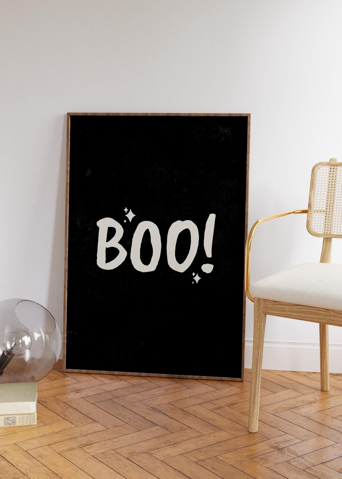 Boo Halloween Quote Black Poster with White Hand Lettering Stars - Image 2