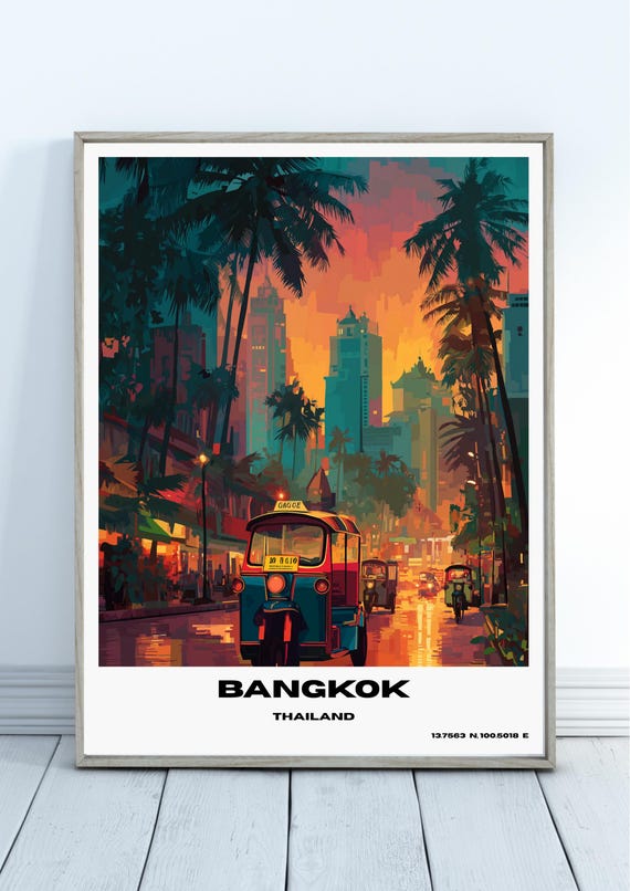Bangkok Tuk Poster Thailand Travel Wall Art Asian Street Scene Print Vibrant City Decor Wanderlust Gift Home